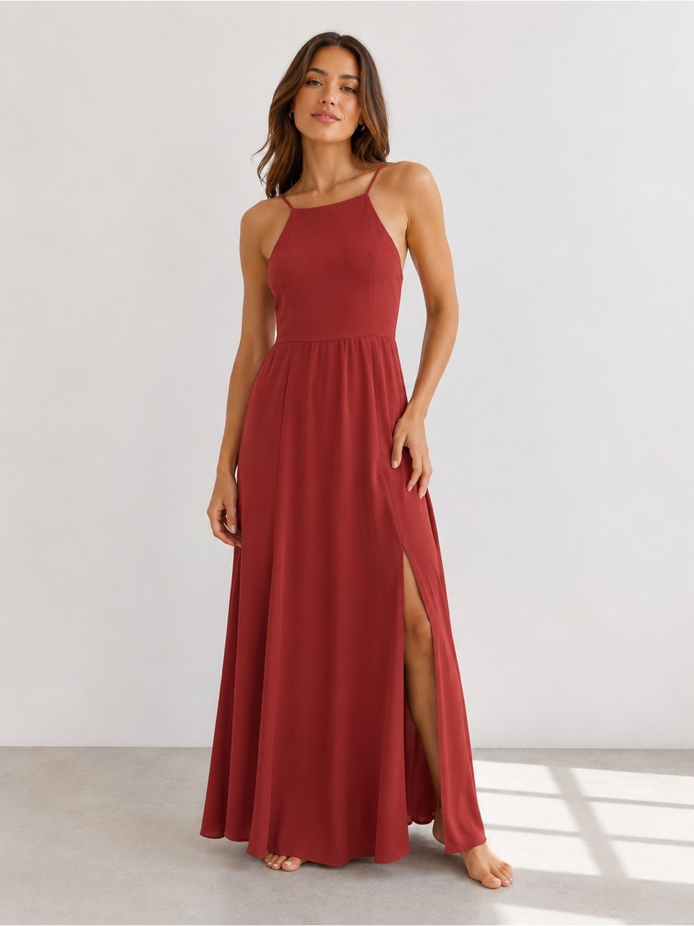 Women’s Rust Red Halter Maxi Dress